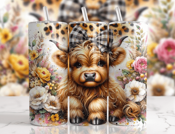 Highland Cow With Flowers Tumbler